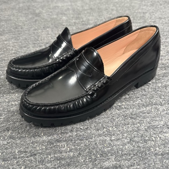 J.CREW Shoes - J Crew Winona Lug Sole Penny Loafers Women 9 Black Spazzolato Leather Chunky
